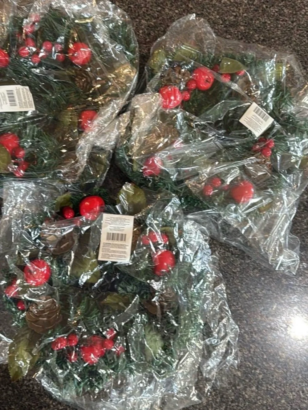 Holiday Pine Wreath with Red Berries and Pinecones - PACK OF 3